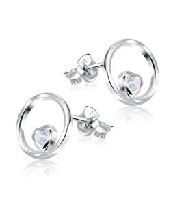 Heart In Circle With CZ Stone Silver Ear Stud STS-5497